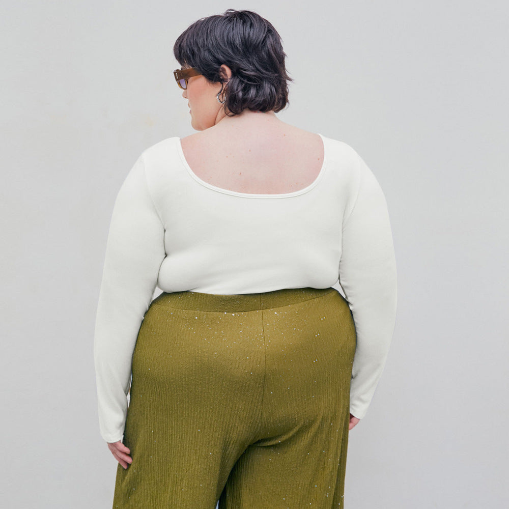 Women's Square Neck Knitted Long Sleeve Versatile Top