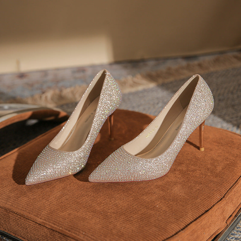 Korean Version New Versatile Crystal High Heels