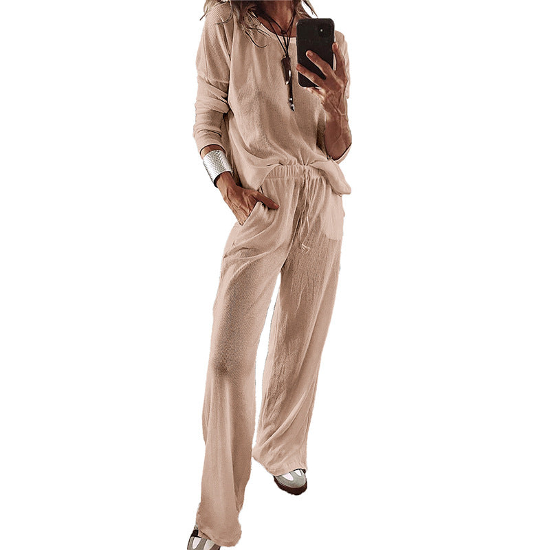 Simple Versatile Relaxed-fit Textured Casual Set