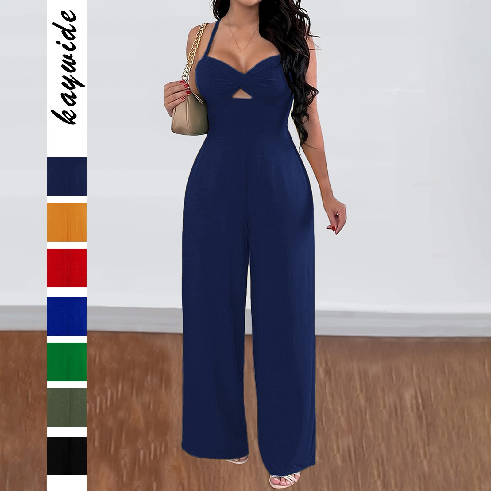 Leisure Vacation Commute Style Solid Color Sling Wide Leg Jumpsuit For Women