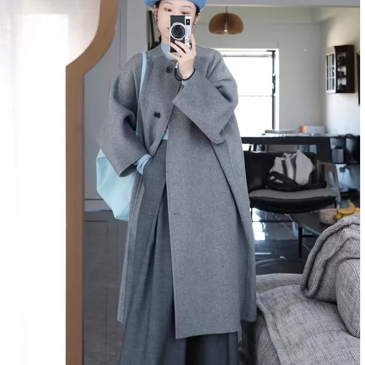 Womens Stylish Mid-length Gray Wool Coat