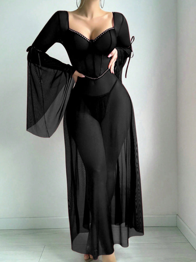 Mesh Split Dress Split Sexy Suit