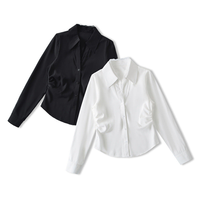 Fake Two-piece Lace Stitching Tight Waist Shirt