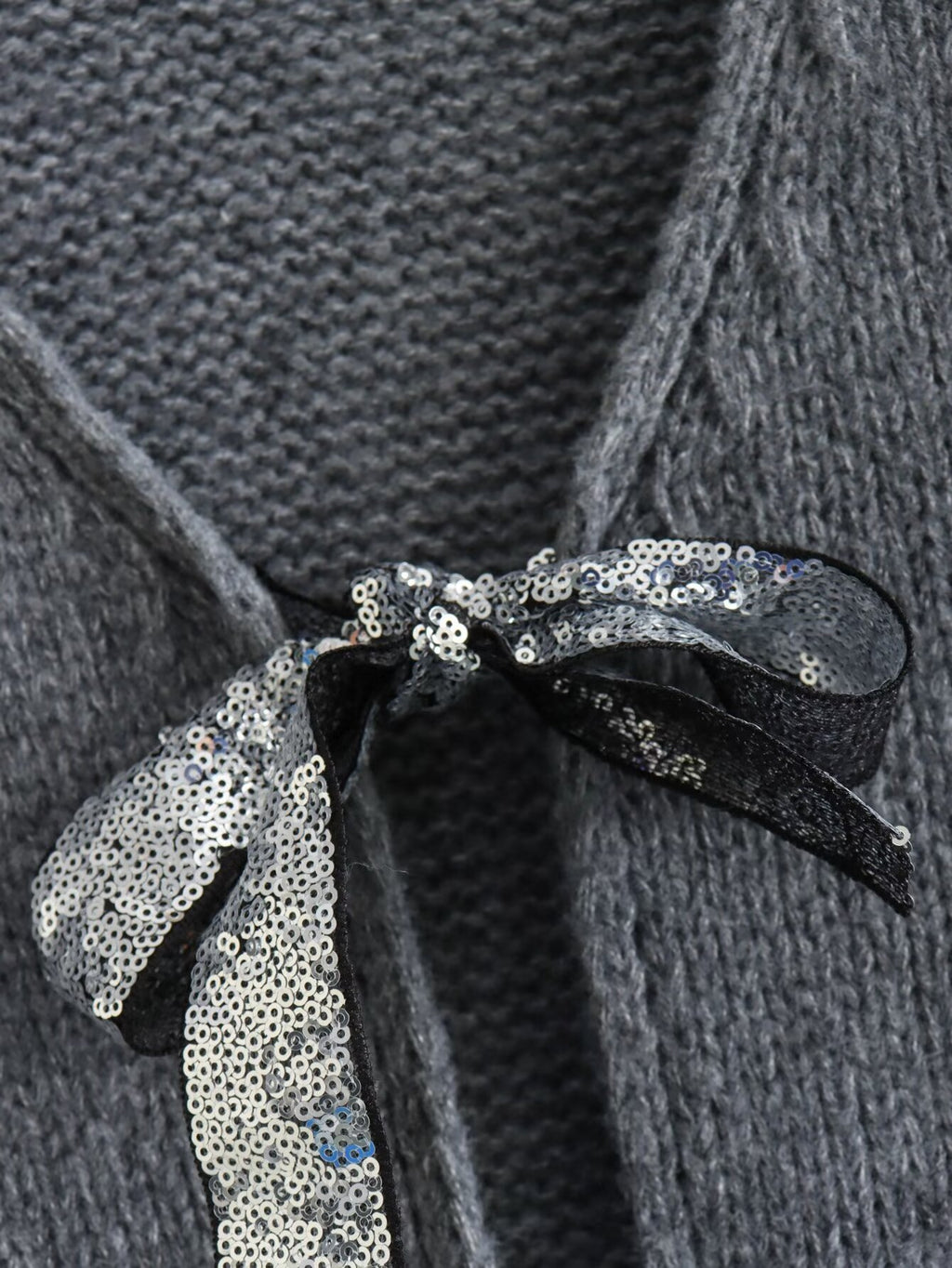 V-neck Long Sleeve Sequined Bow Tie Knitted Cardigan Sweater