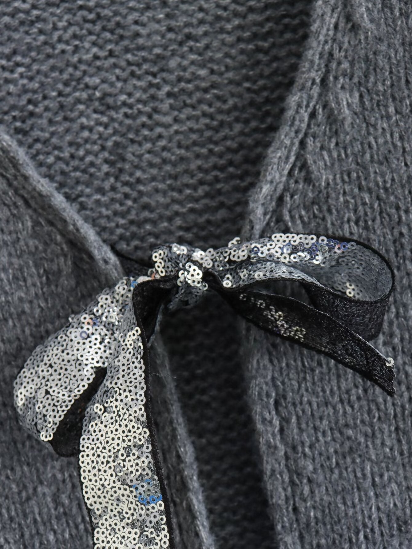V-neck Long Sleeve Sequined Bow Tie Knitted Cardigan Sweater