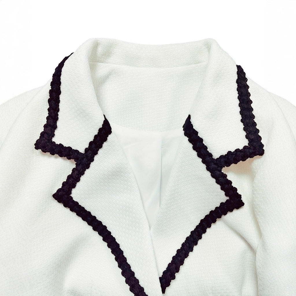 New Womens Elegant Tweed Blazer With Lace Trim