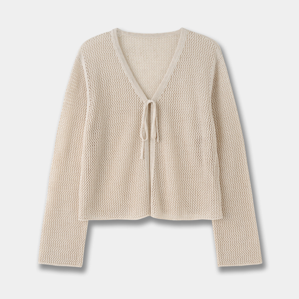Pure Color Slimming V-neck Lace-up Hollow Knitted Cardigan