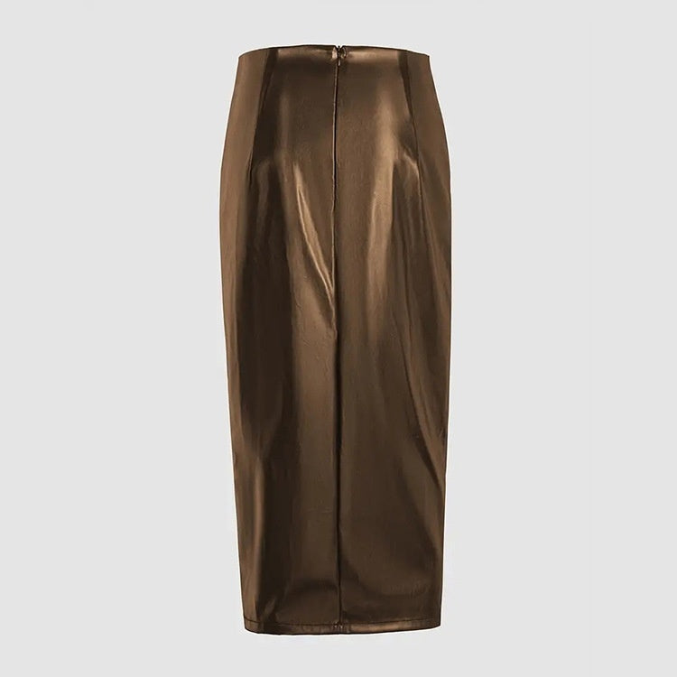 Slim-fit Stylish Unisex Sexy Slit Leather Skirt