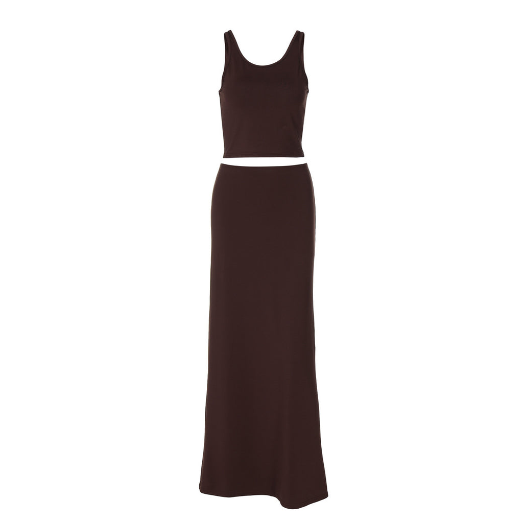 Solid Color Vest Slim Pleated Skirt Suit