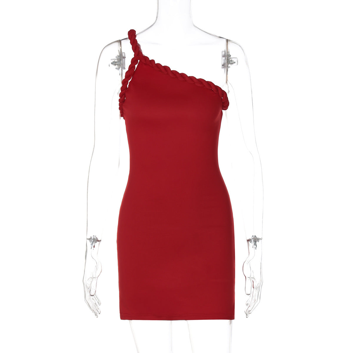 European And American Sexy Backless Pleated One Shoulder Twist Hip Bag Dress