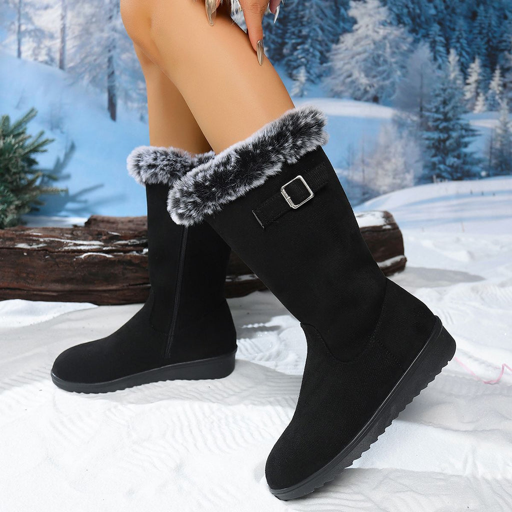 Winter Chunky-Soled Flat-Heeled Furry Snow Boots