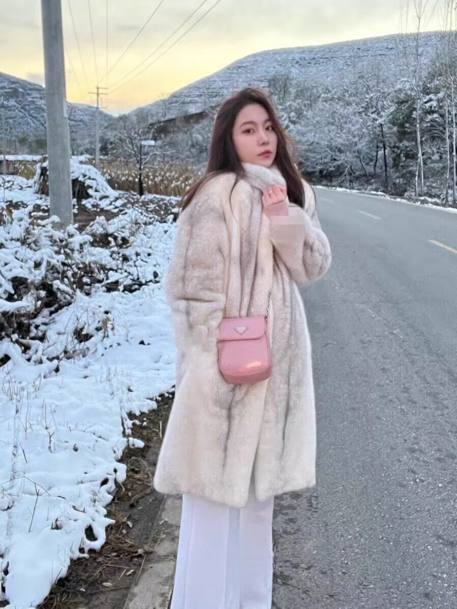 Women's Cross-Design Mink Fur CoatFull-Fur Integrated Design