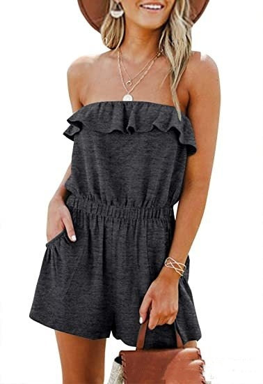 Women's Off-shoulder Off-the-shoulder Lotus Leaf Flat Jumpsuit