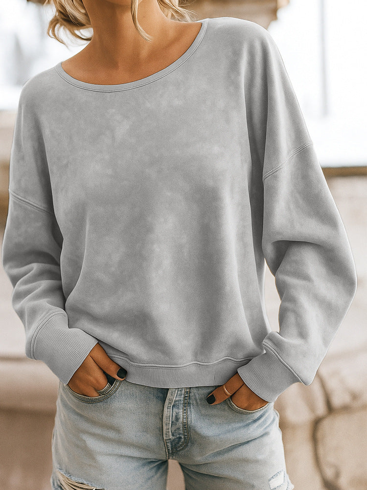 Casual Loose Fashion Long Sleeve Rendering Print Round Neck Knitted Sweater Hoodie