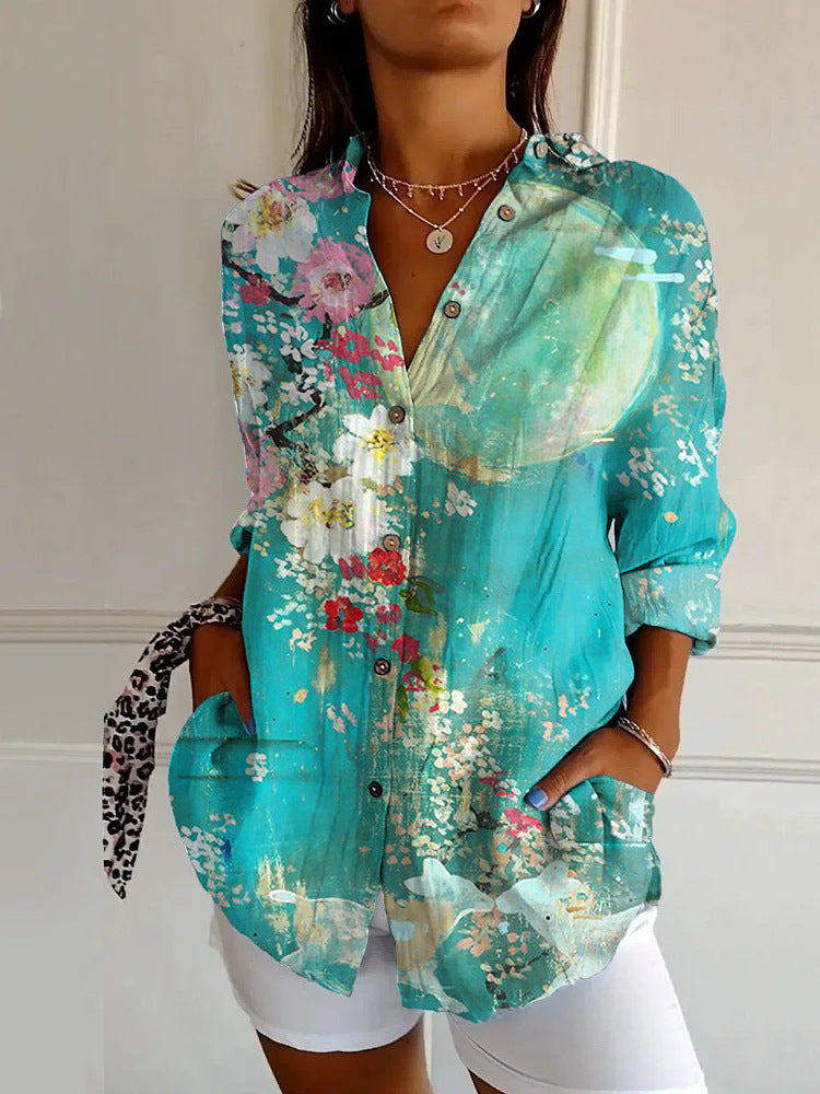 New Women's Long Sleeved Shirt For Summer Fashion, 3D Printed Shirt With Floral Pattern
