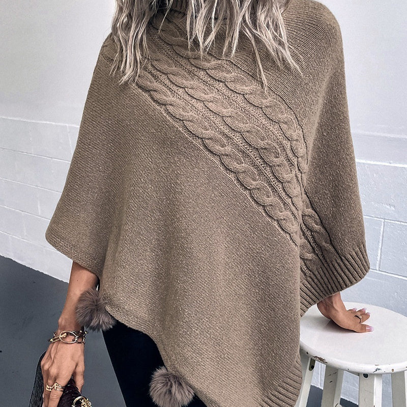 New Autumn Winter European And American-Style Fur-Ball Cloak Shawl For Women