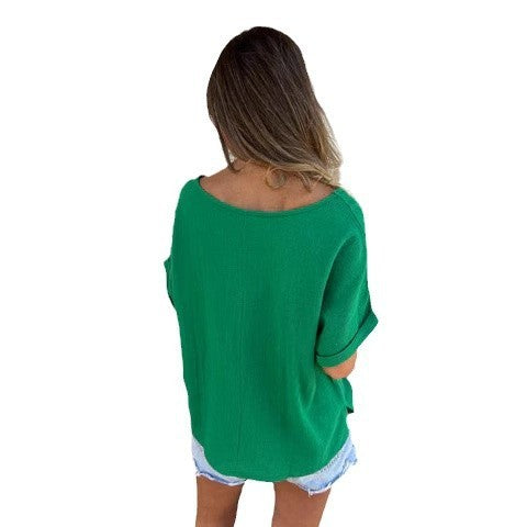 Women's Solid Color Fashion Round Neck Short Sleeves T-shirt
