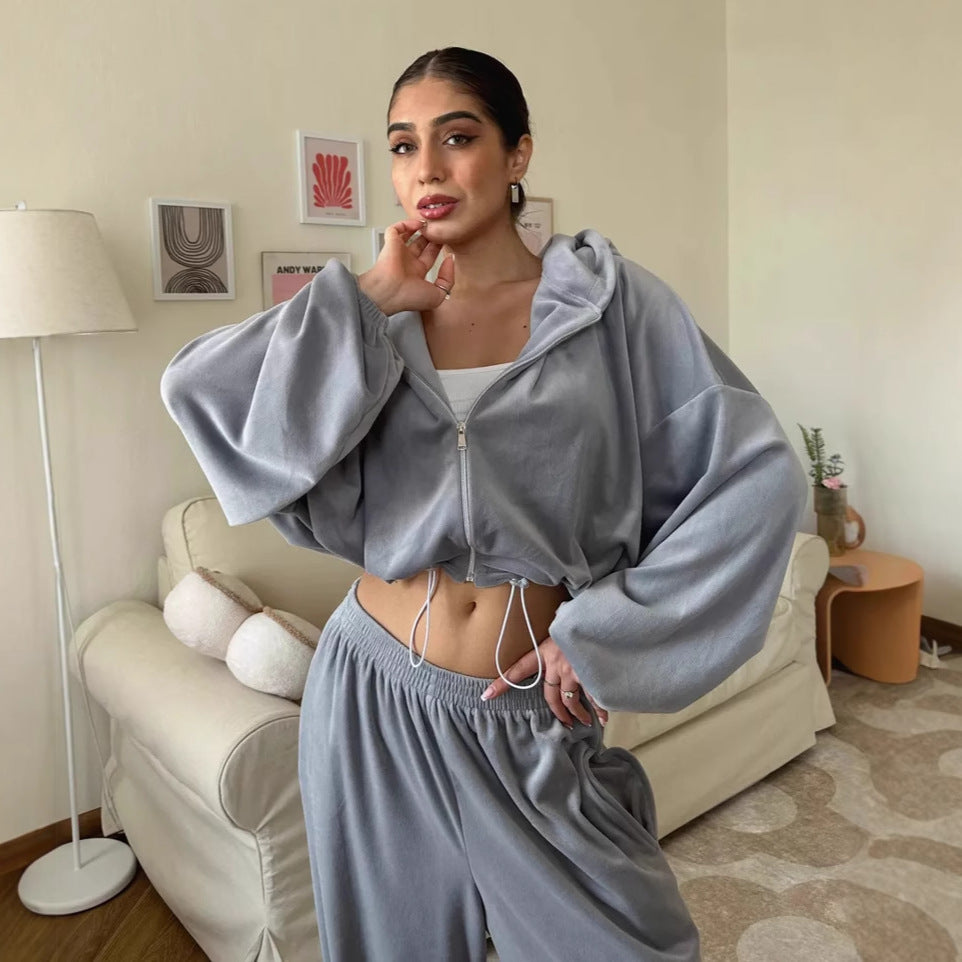 Casual Set Long-sleeve Zip-up Cardigan Hoodie