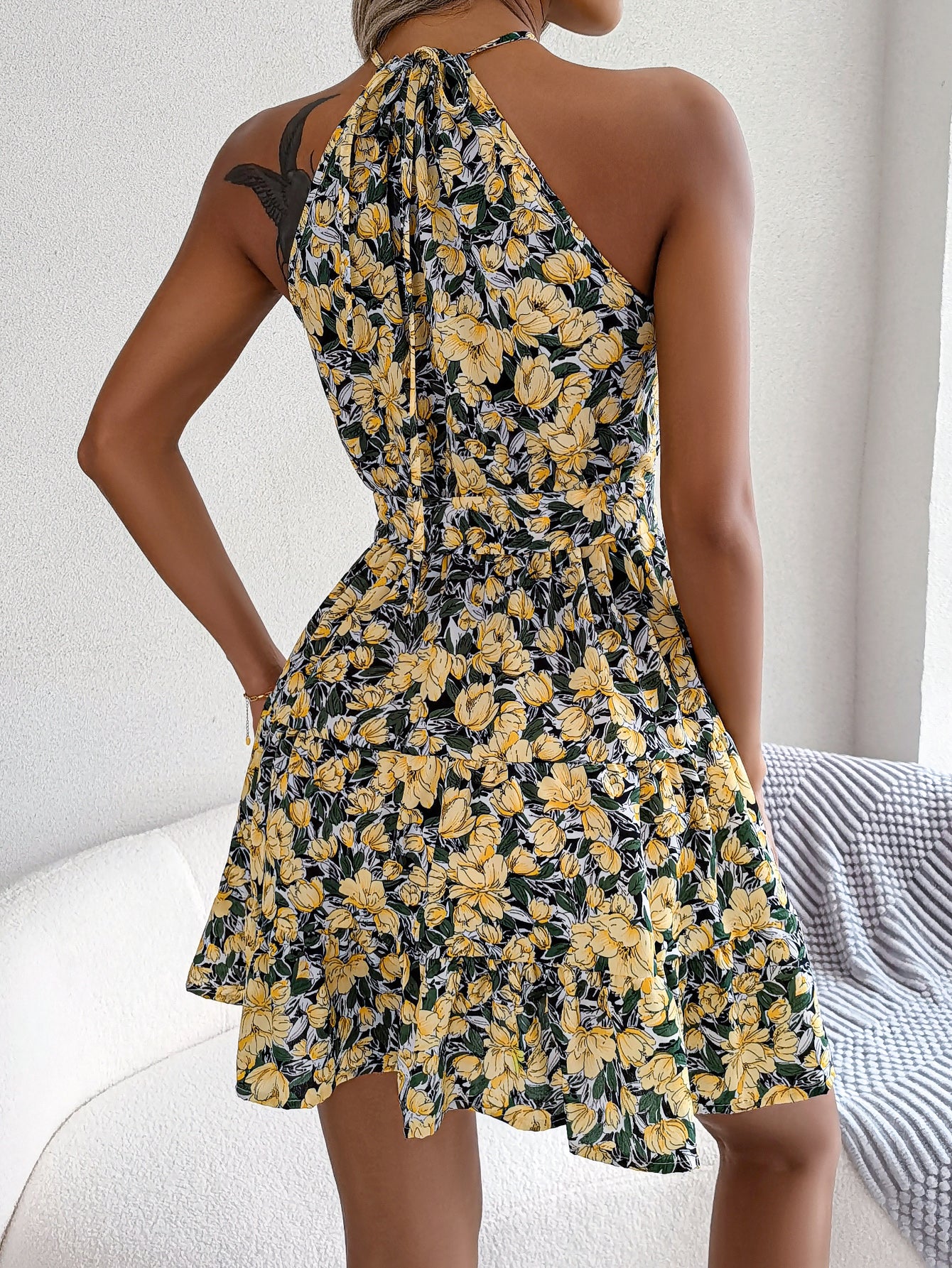 Casual Ruffle Hem Flowy Floral Print Vacation Dress