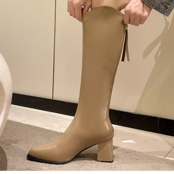 Plus-Size Womens Chunky-Heel Pointed-Toe Mid-Calf Fashion Boots In A Casual Style