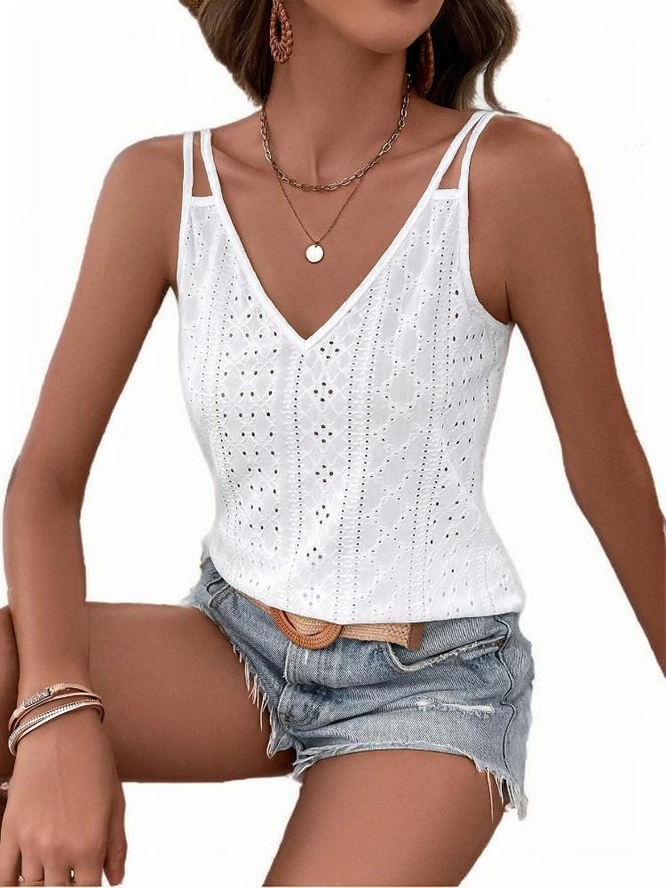 Jacquard V-neck Shoulder Spaghetti-strap Camisole Top