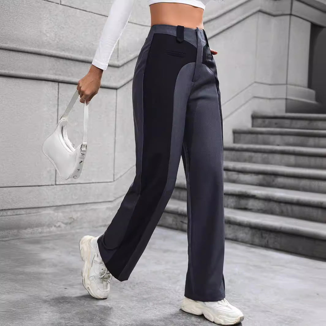 Patchwork Temperament Commuting High-waisted Casual Versatile Slimming Wide-leg Pants