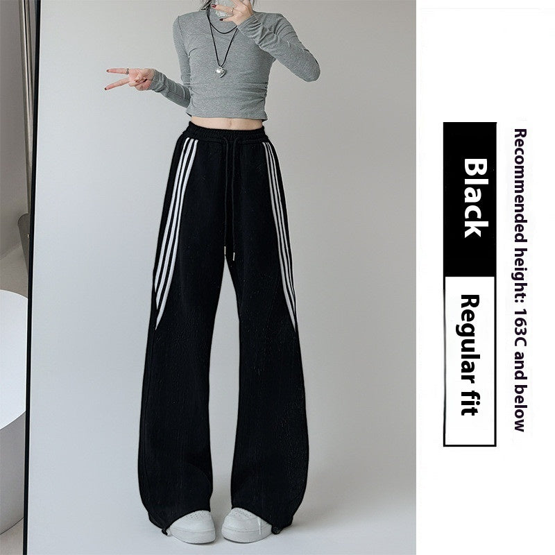 High Waist Slimming And Straight Sweatpants Casual Laid-back Style Wide Leg Pants