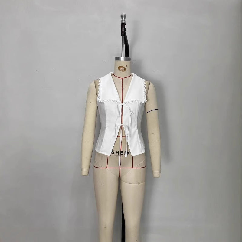 White Lace-trimmed Elegant Women's Slim-fit Sleeveless Top