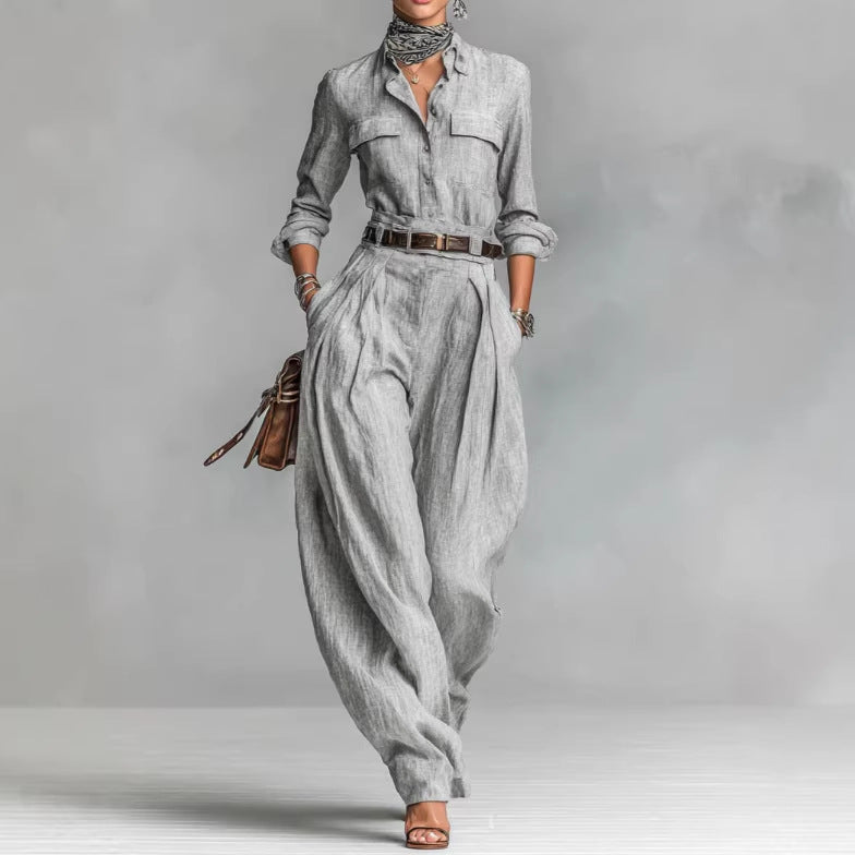 Long-sleeve Shirts And Wide-leg Trousers