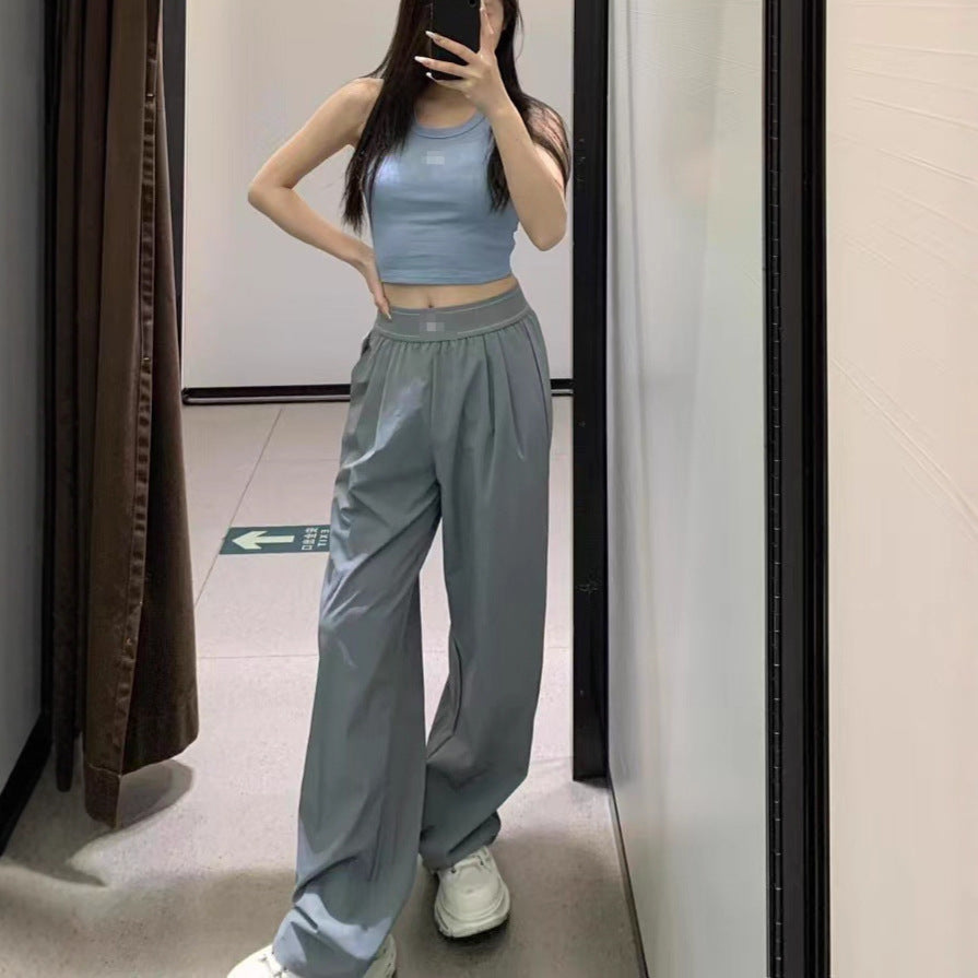 Casual Sporty Woven Wide-leg High-waisted Pants