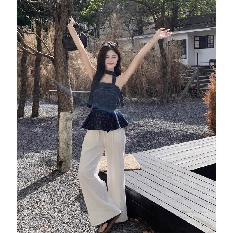 American Retro Plaid Tube Top Vest For Women