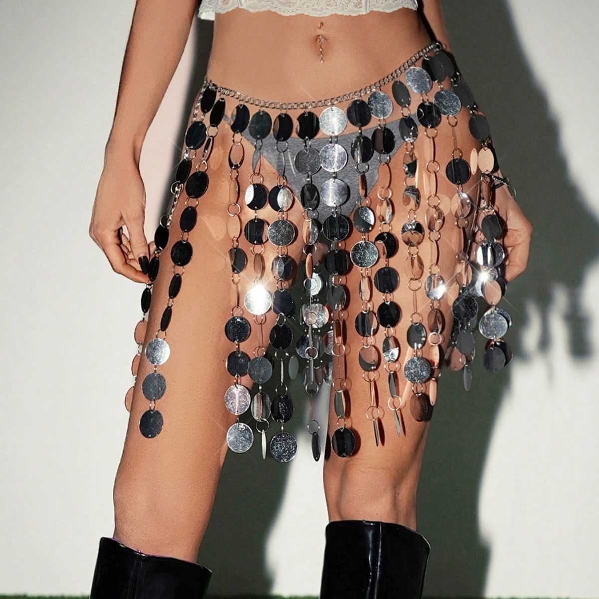 Skirt Geometric Hand Stitching Sequin Skirt