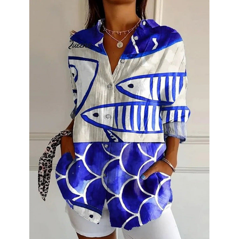 New Women's Long Sleeved Shirt For Summer Fashion, 3D Printed Shirt With Floral Pattern