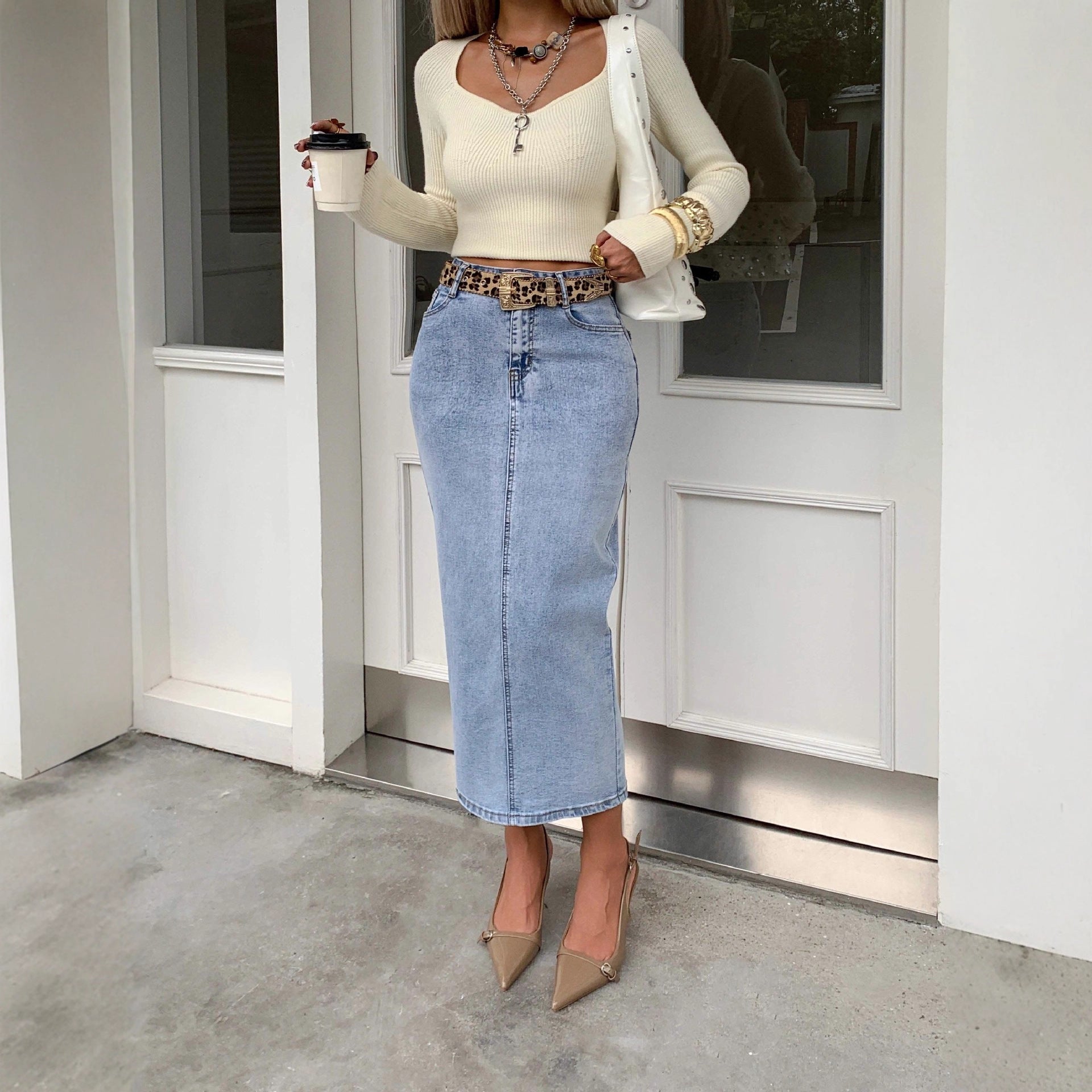 Womens High-waisted, Figure-flattering Mid-length Skirt