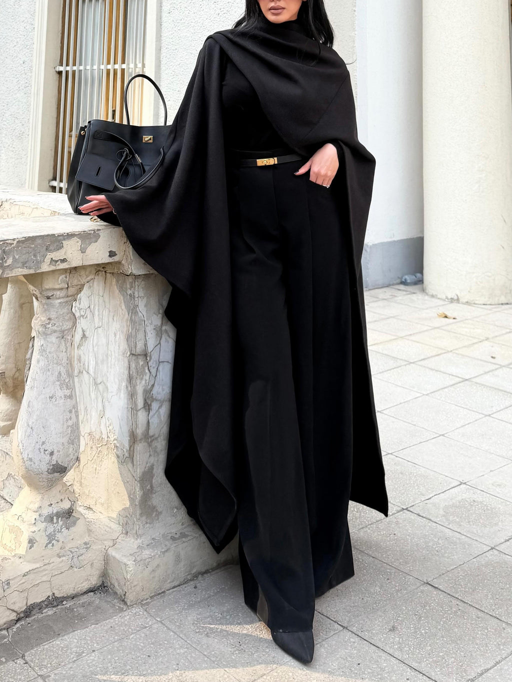 Black Oversized Long Shawl Coat