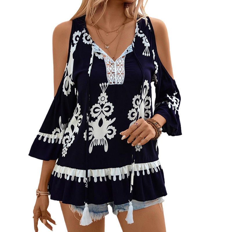 Retro Comfort Shoulder Digging Shirt Lace Shirt