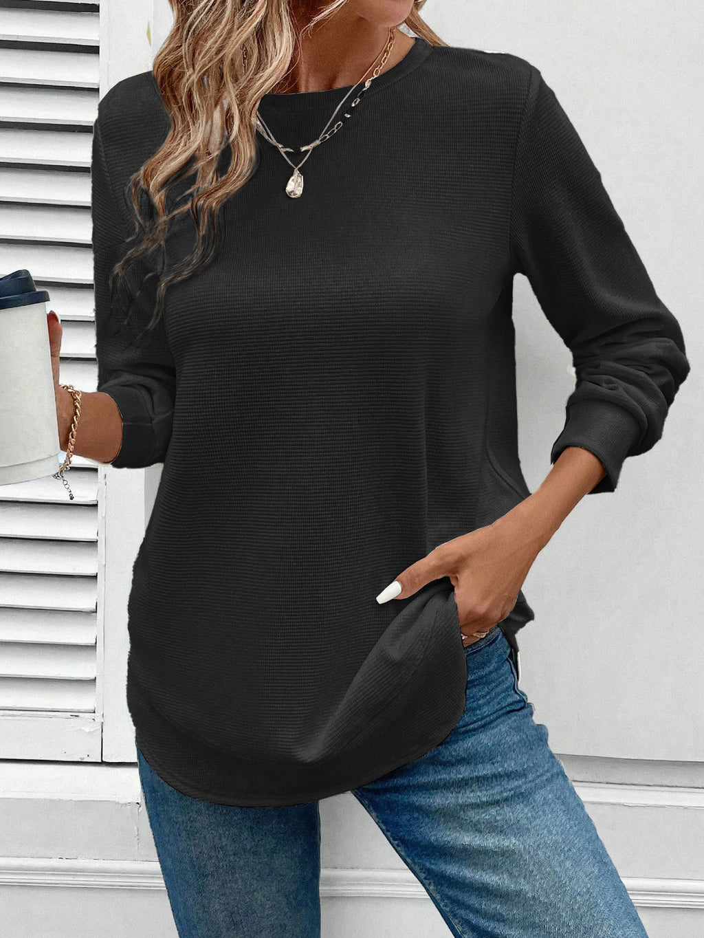 Women's Solid Color Round Neck Loose Stylish Sweatshirt