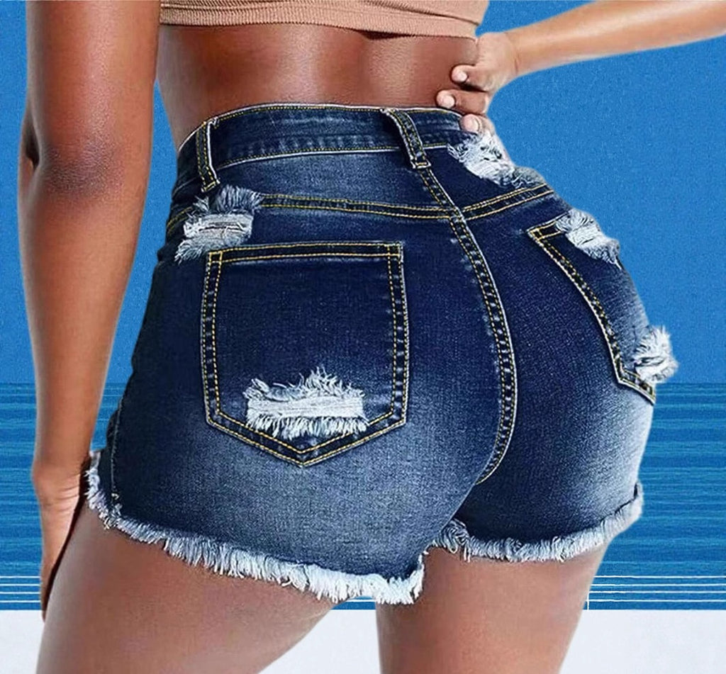 Mid-Waist Slim-Fit Ripped Shorts