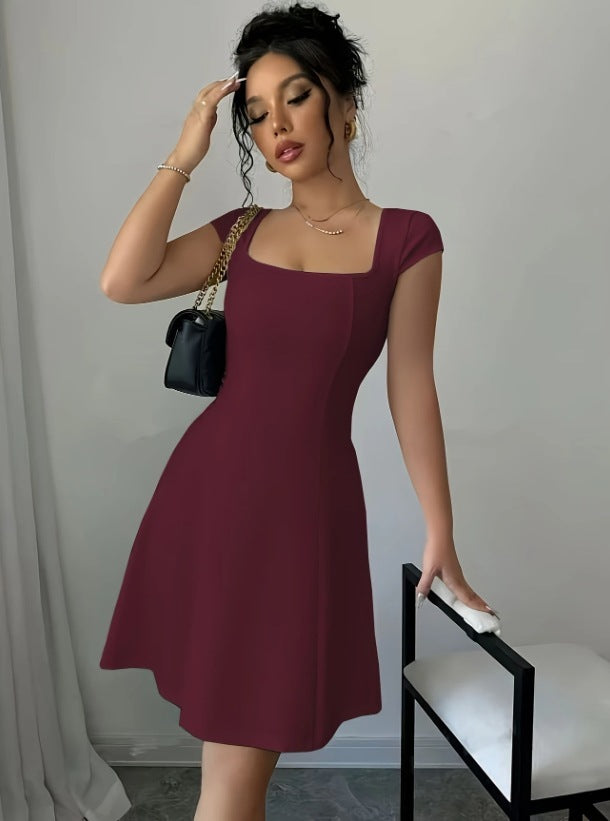 Solid Color Elegant Slim Vest A- Line Dress