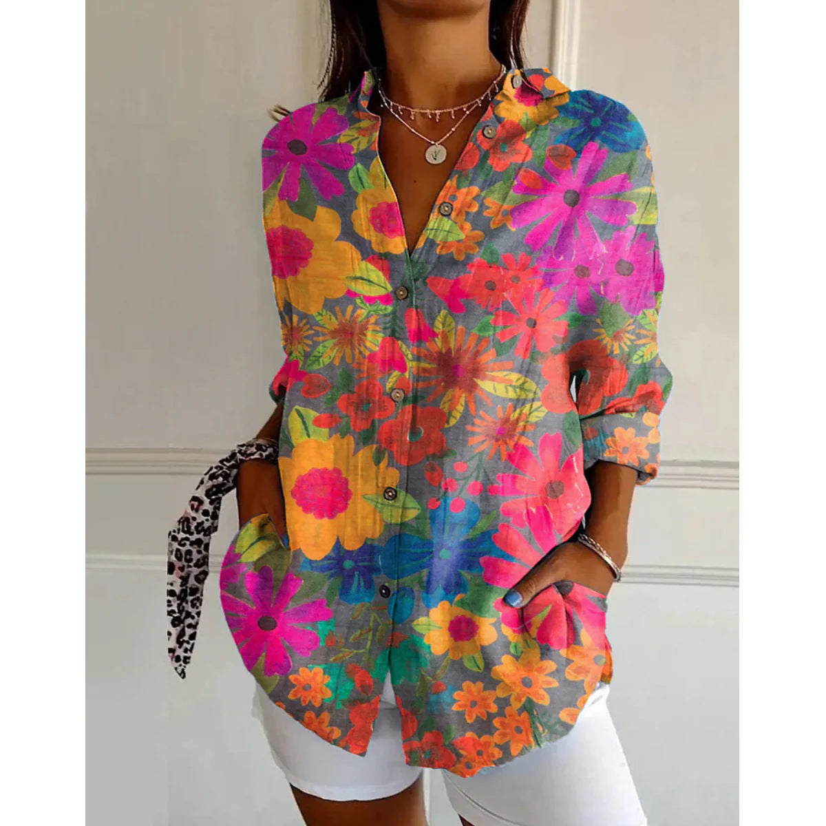New Women's Long Sleeved Shirt For Summer Fashion, 3D Printed Shirt With Floral Pattern