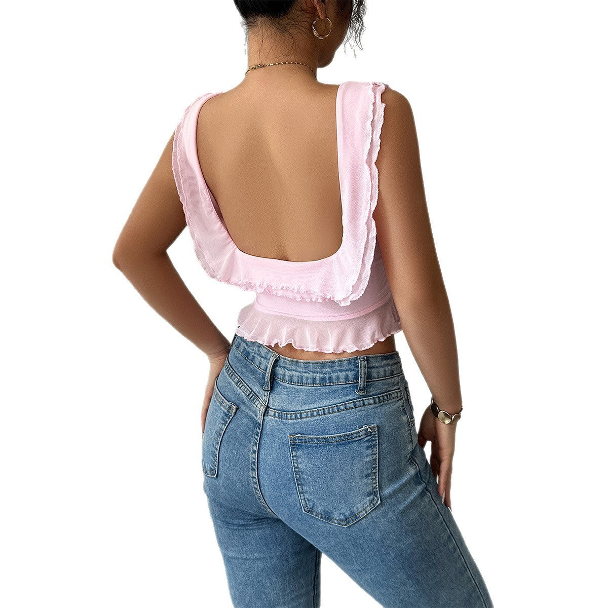 Lotus Leaf Broken Lace T-shirt Vest
