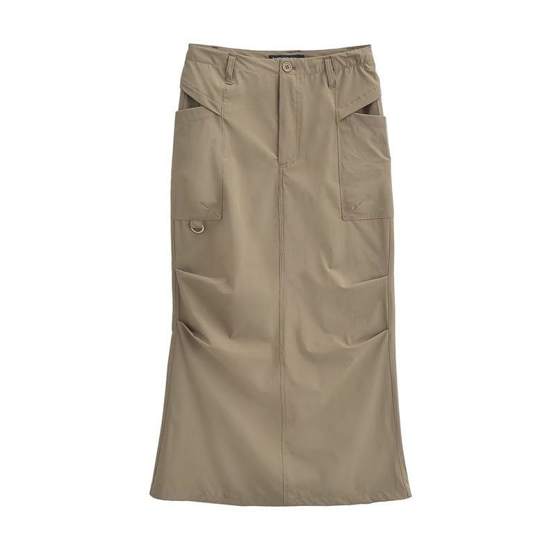 Hong Kong Style Retro Summer Solid Color High Waist Work Clothes Skirt For Women