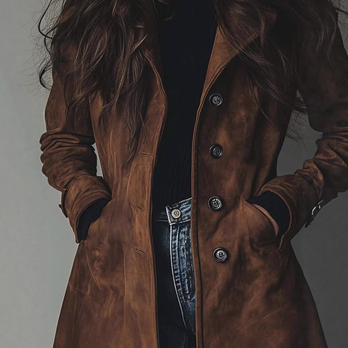 Womens Western Style Long Trench Coat For Fall And Winter