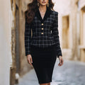 Womens Slim-Fit Casual Long-Sleeve Houndstooth Jacket