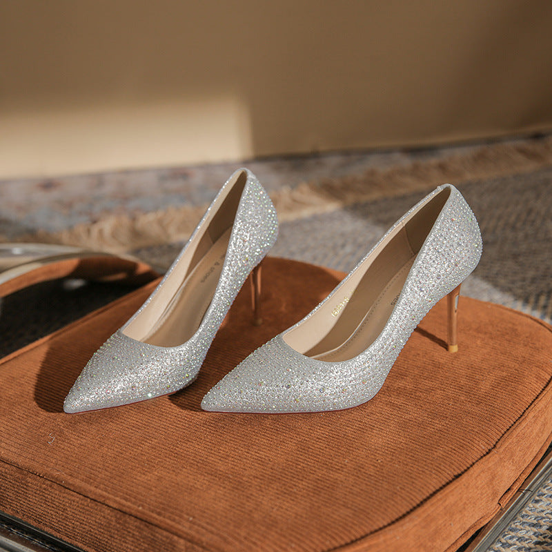 Korean Version New Versatile Crystal High Heels