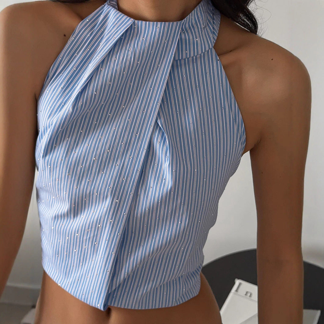 Jacquard Halter Backless Striped Camisole