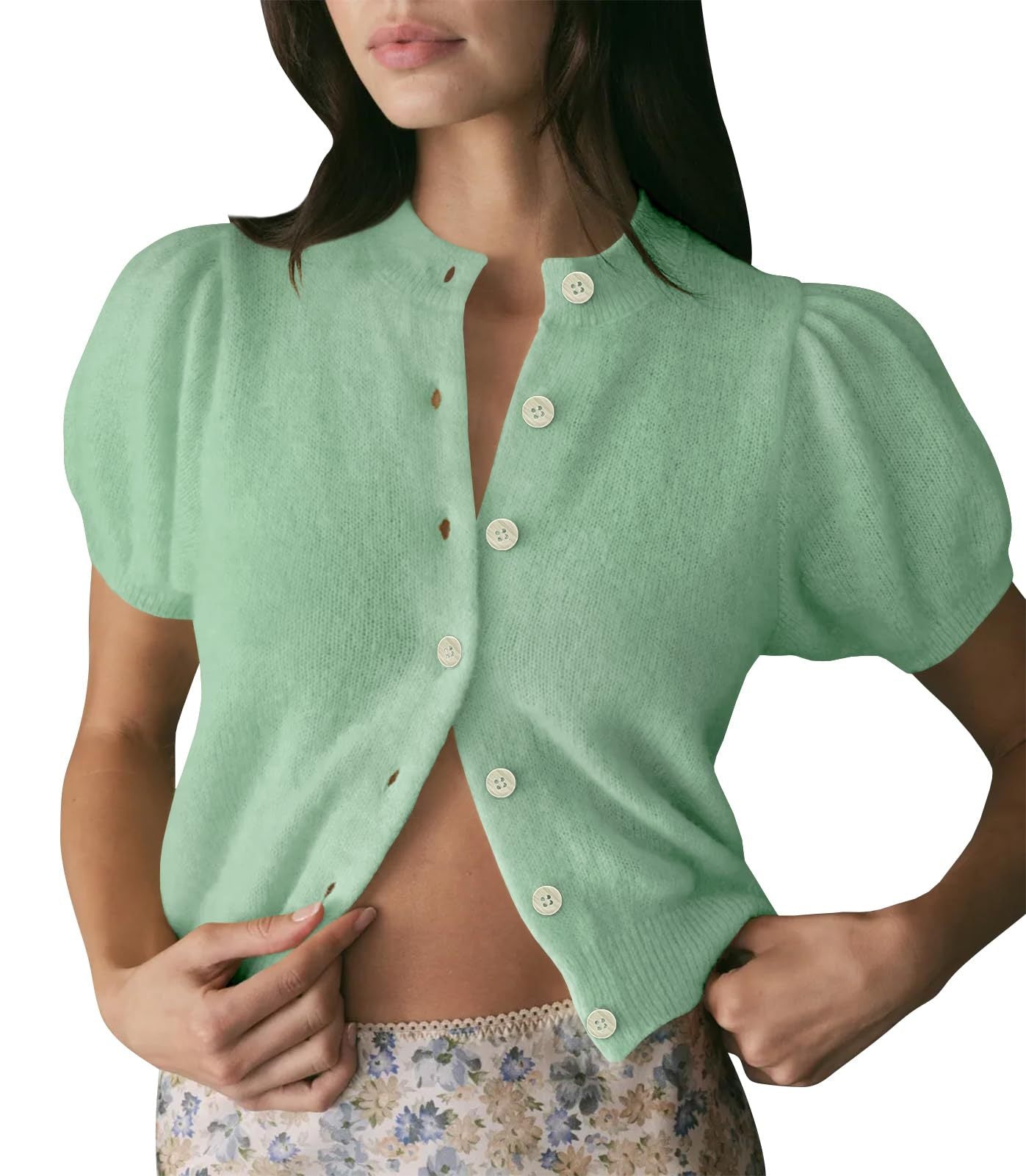 Women's Bubble Short Sleeved Cardigan Sweater
