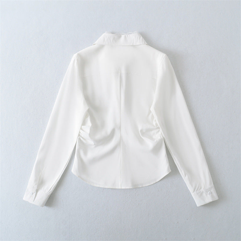 Fake Two-piece Lace Stitching Tight Waist Shirt