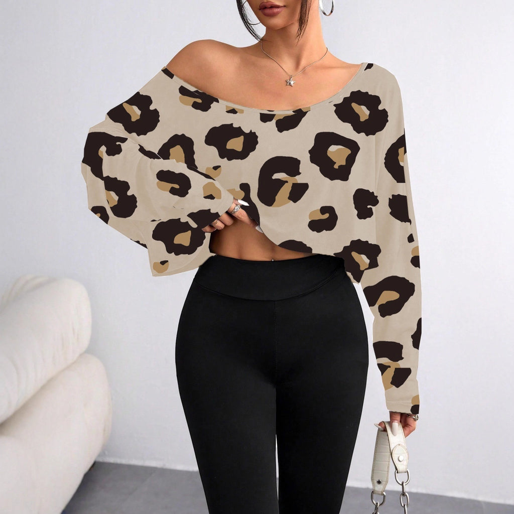 Womens Casual  Loose-fitting Off-shoulder T-shirt With A Printed Design
