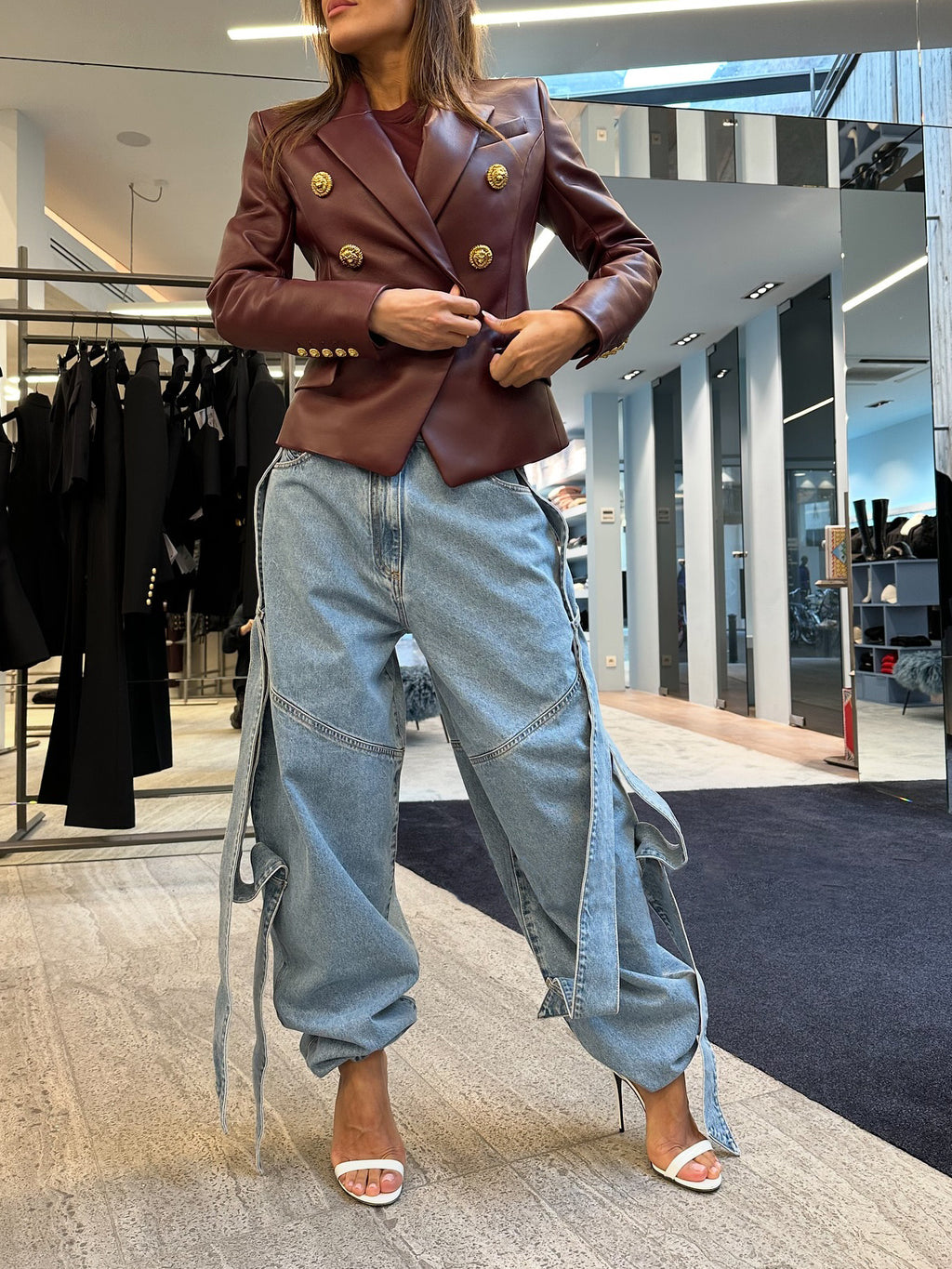 Light Blue Denim Wide-Leg Pants With Dramatic Flap Details And Oversized Fit